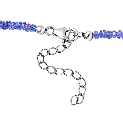 AAA Tanzanite Beaded Necklace 18-20 Inches in Rhodium Over Sterling Silver 60.00 ctw