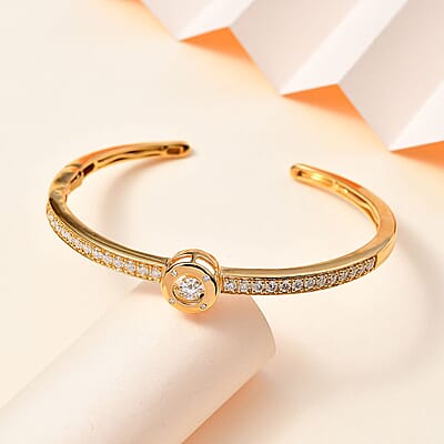 Moissanite 1.97 ctw Bangle Bracelet in 18K Vermeil Yellow Gold Over Sterling Silver (7.5 In) (16.92 g)