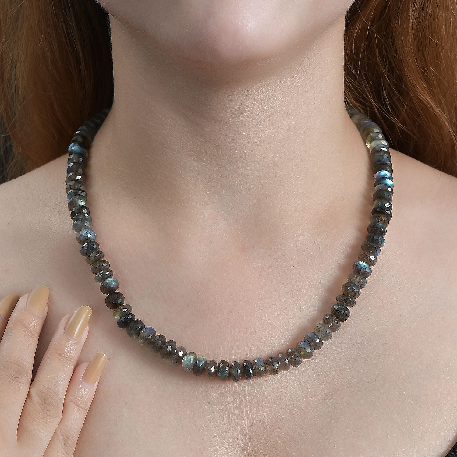 Malagasy Labradorite Beaded Necklace 18 Inches in Rhodium Over Sterling Silver 250.00 ctw