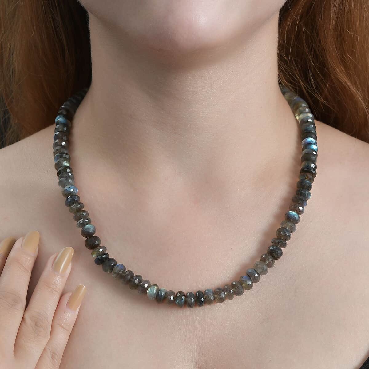 Malagasy Labradorite Beaded Necklace 18 Inches in Rhodium Over Sterling Silver 250.00 ctw image number 3