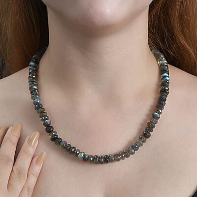 Malagasy Labradorite Beaded Necklace 18 Inches in Rhodium Over Sterling Silver 250.00 ctw