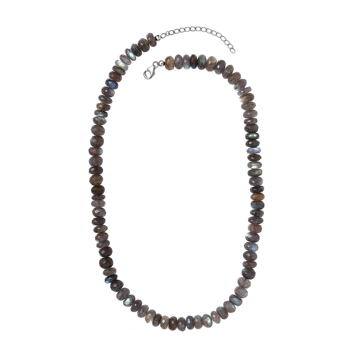 Malagasy Labradorite Beaded Necklace 18 Inches in Rhodium Over Sterling Silver 250.00 ctw