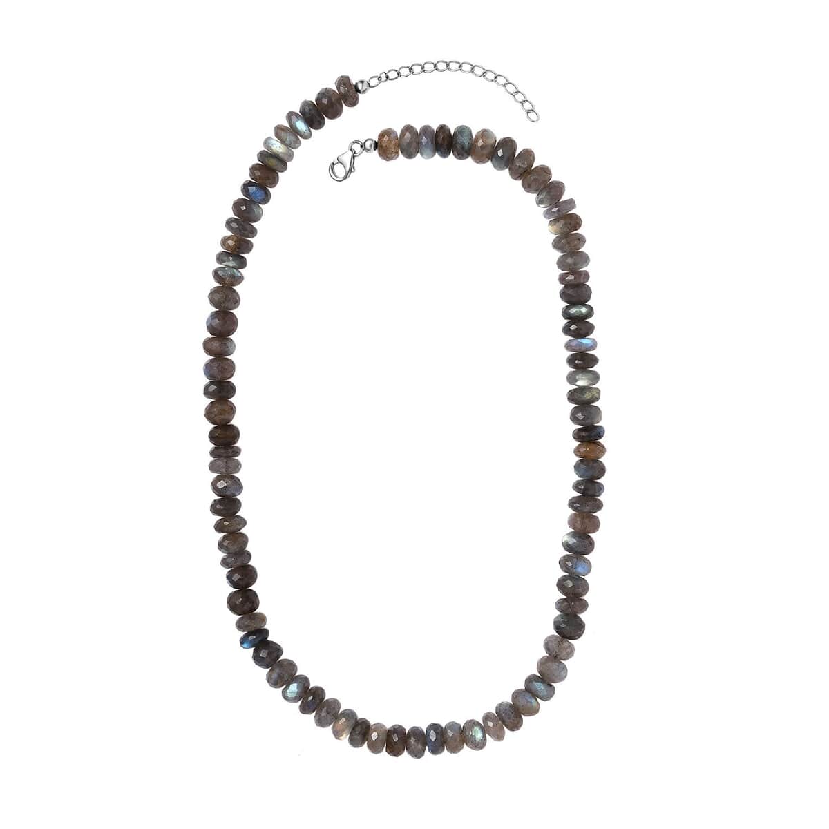 Malagasy Labradorite Beaded Necklace 18 Inches in Rhodium Over Sterling Silver 250.00 ctw image number 4