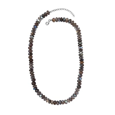 Malagasy Labradorite Beaded Necklace 18 Inches in Rhodium Over Sterling Silver 250.00 ctw
