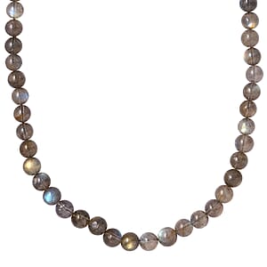 Malagasy Labradorite Beaded Necklace 18 Inches in Rhodium Over Sterling Silver 210.00 ctw
