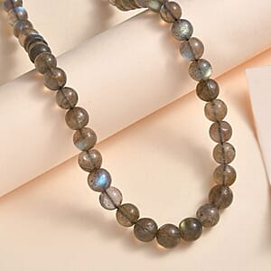 Malagasy Labradorite Beaded Necklace 18 Inches in Rhodium Over Sterling Silver 210.00 ctw