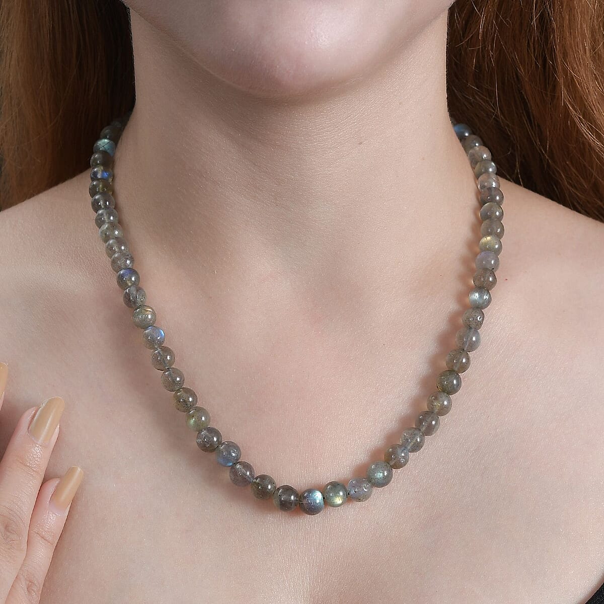Malagasy Labradorite Beaded Necklace 18 Inches in Rhodium Over Sterling Silver 210.00 ctw image number 3