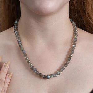 Malagasy Labradorite Beaded Necklace 18 Inches in Rhodium Over Sterling Silver 210.00 ctw