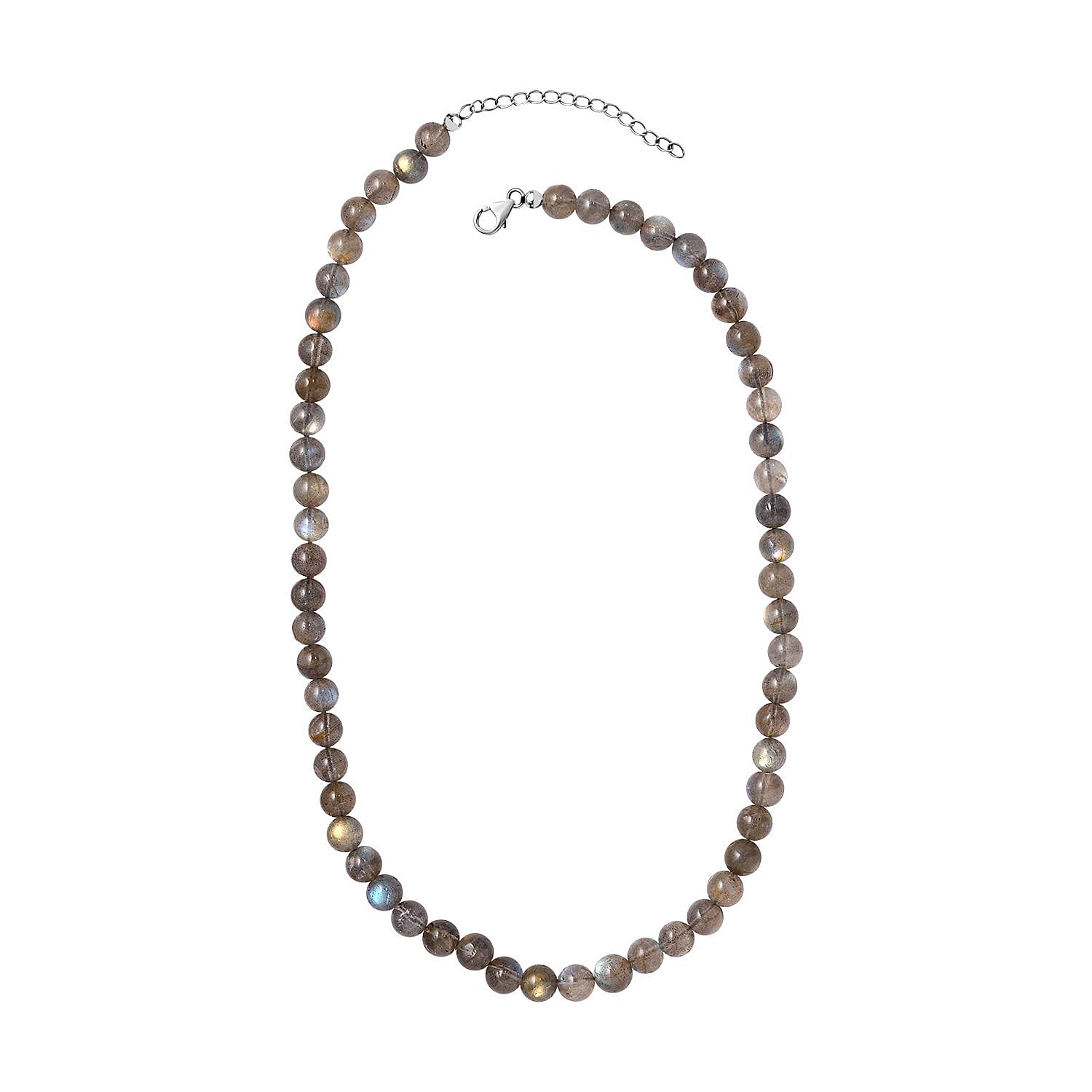 Malagasy Labradorite Beaded Necklace 18 Inches in Rhodium Over Sterling Silver 210.00 ctw