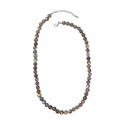 Malagasy Labradorite Beaded Necklace 18 Inches in Rhodium Over Sterling Silver 210.00 ctw