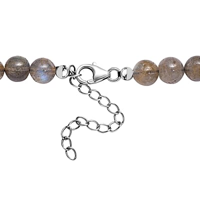 Malagasy Labradorite Beaded Necklace 18 Inches in Rhodium Over Sterling Silver 210.00 ctw