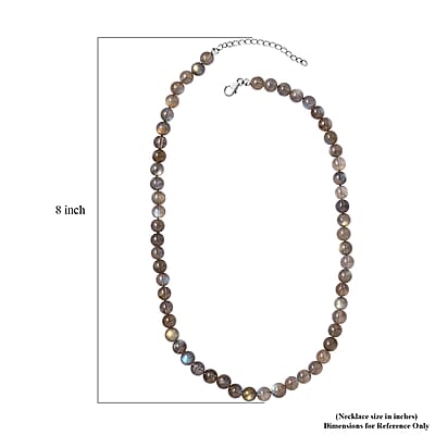 Malagasy Labradorite Beaded Necklace 18 Inches in Rhodium Over Sterling Silver 210.00 ctw