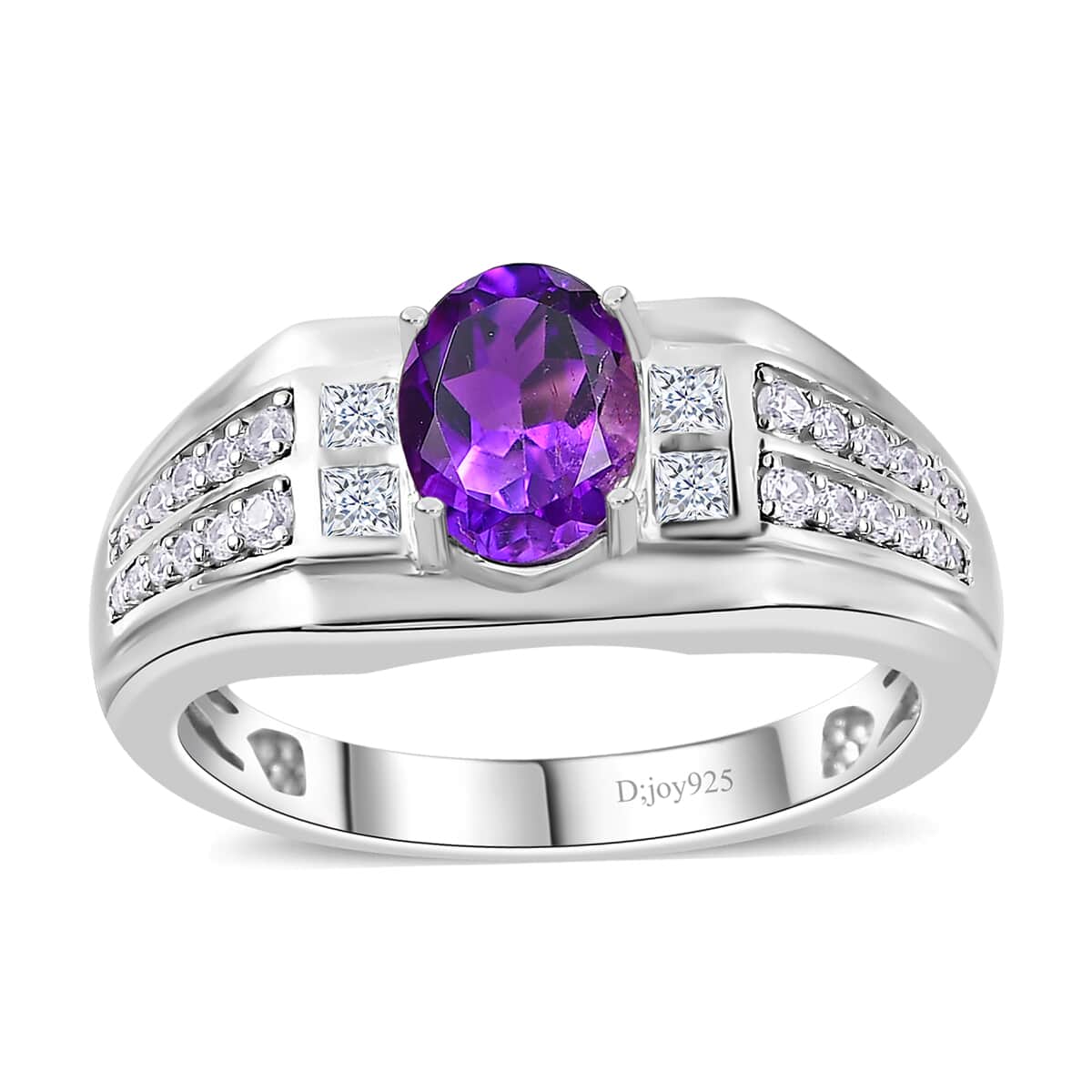 AAA Moroccan Amethyst, White Zircon Men's Ring in Rhodium Over Sterling Silver (Size 10.0) 1.70 ctw image number 0