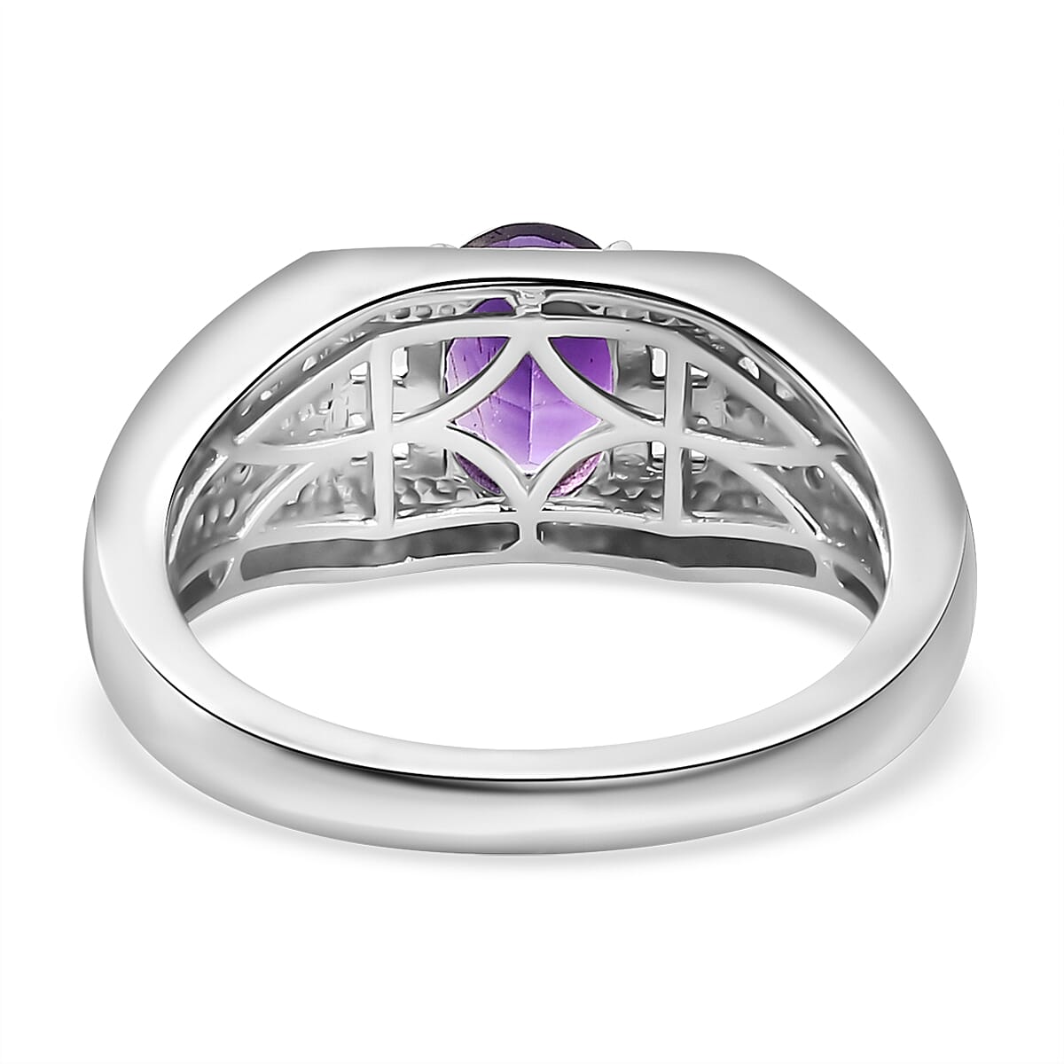 AAA Moroccan Amethyst and White Zircon Men's Ring in Rhodium Over Sterling Silver (Size 10.0) 1.70 ctw