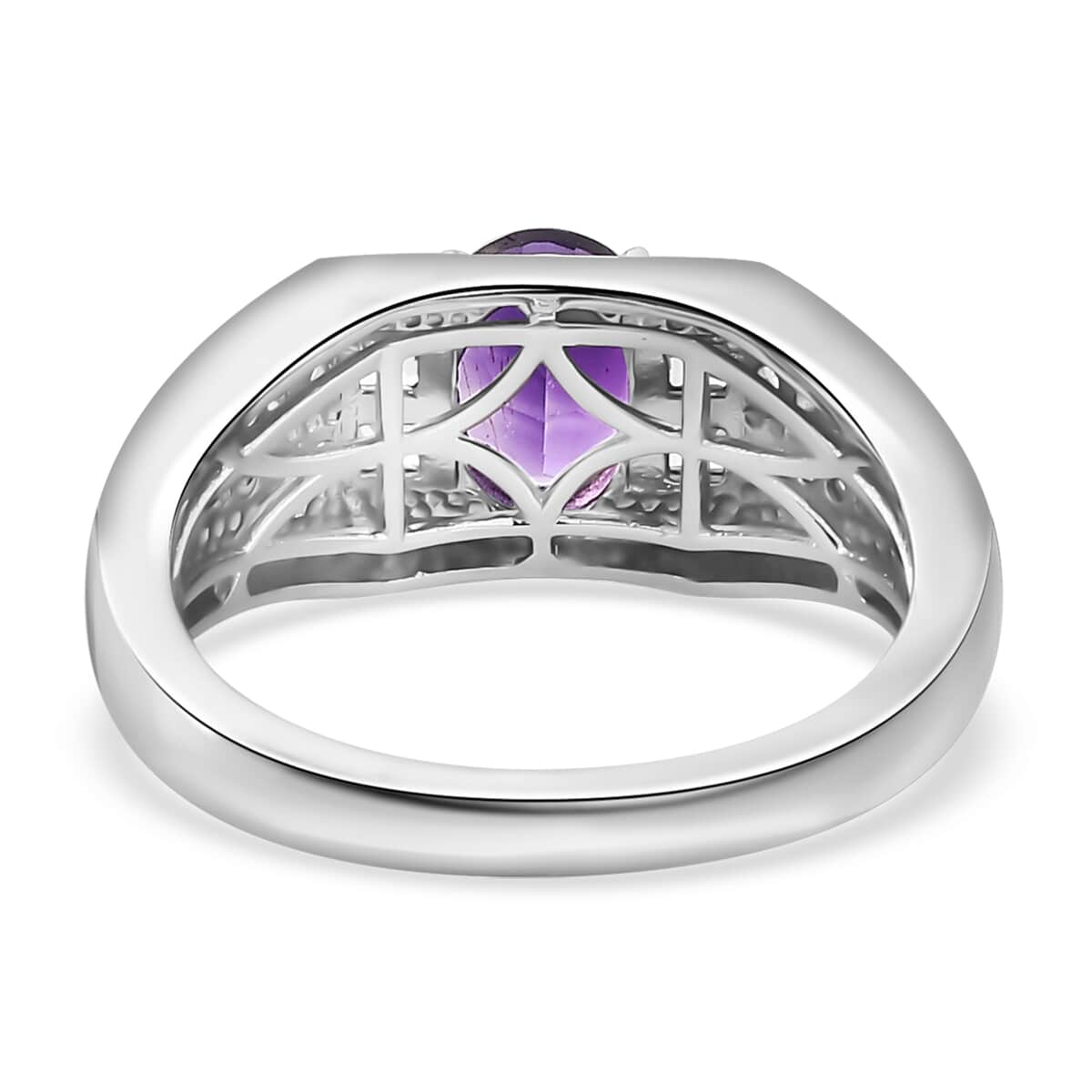 AAA Moroccan Amethyst, White Zircon Men's Ring in Rhodium Over Sterling Silver (Size 10.0) 1.70 ctw image number 4
