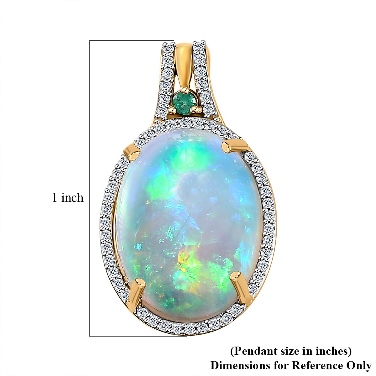 Luxoro 14K Yellow Gold AAA Ethiopian Welo Opal, AAAA Boyaca Colombian Emerald and G-H I2 Diamond Halo Pendant without Chain 6.00 ctw