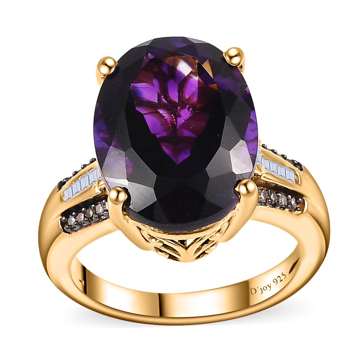 AAA Moroccan Amethyst, Natural Champagne and White Diamond (0.15 cts) Ring in Vermeil YG Over Sterling Silver (Size 7.0) 8.85 ctw image number 0