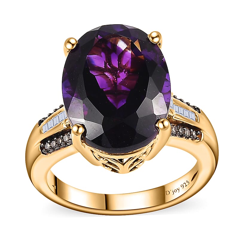AAA Moroccan Amethyst, Natural Champagne and White Diamond Ring in 18K Vermeil Yellow Gold Over Sterling Silver (Size 10.0) 8.85 ctw