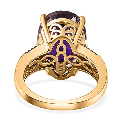 AAA Moroccan Amethyst, Natural Champagne and White Diamond Ring in 18K Vermeil Yellow Gold Over Sterling Silver (Size 10.0) 8.85 ctw