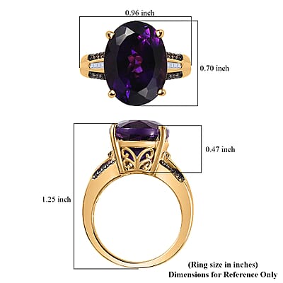 AAA Moroccan Amethyst, Natural Champagne and White Diamond Ring in 18K Vermeil Yellow Gold Over Sterling Silver (Size 10.0) 8.85 ctw