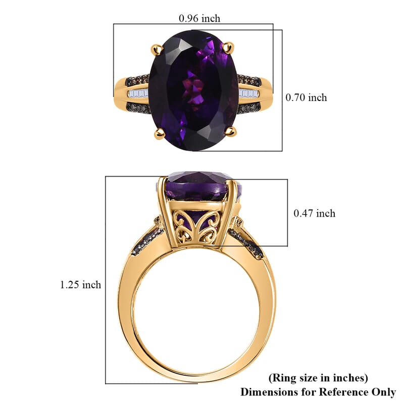 AAA Moroccan Amethyst, Natural Champagne and White Diamond Ring in 18K Vermeil Yellow Gold Over Sterling Silver (Size 10.0) 8.85 ctw