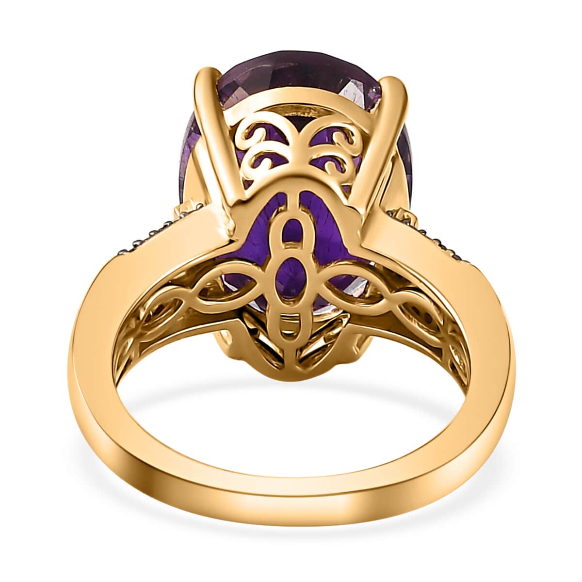AAA Moroccan Amethyst, Natural Champagne and White Diamond Ring in 18K Vermeil Yellow Gold Over Sterling Silver (Size 7.0) 8.85 ctw (Del. in 8-10 Days) image number 4