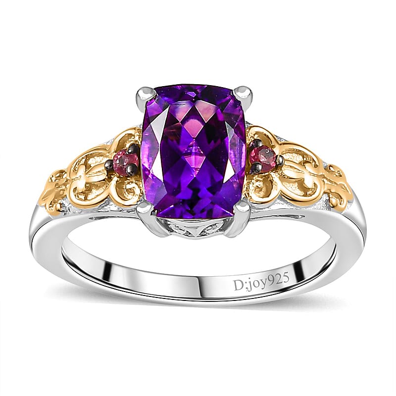 Premium Moroccan Amethyst and Ofiki Rubellite Ring in Vermeil YG and Rhodium Over Sterling Silver (Size 10.0) 1.60 ctw