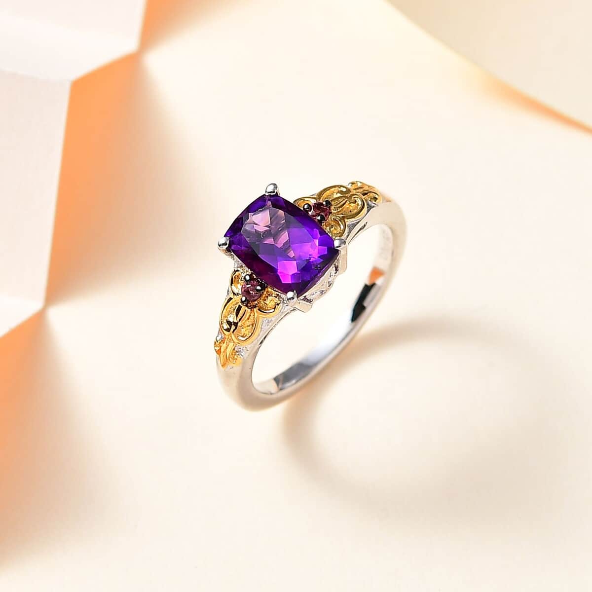 Premium Moroccan Amethyst, Ofiki Rubellite Ring in Vermeil YG and Rhodium Over Sterling Silver (Size 10.0) 1.60 ctw image number 1