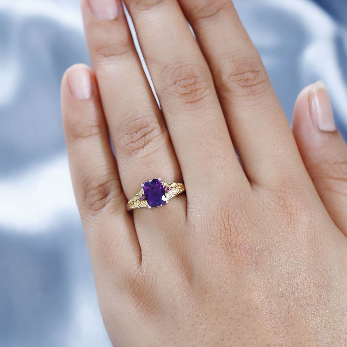 Premium Moroccan Amethyst, Ofiki Rubellite Ring in Vermeil YG and Rhodium Over Sterling Silver (Size 10.0) 1.60 ctw image number 2