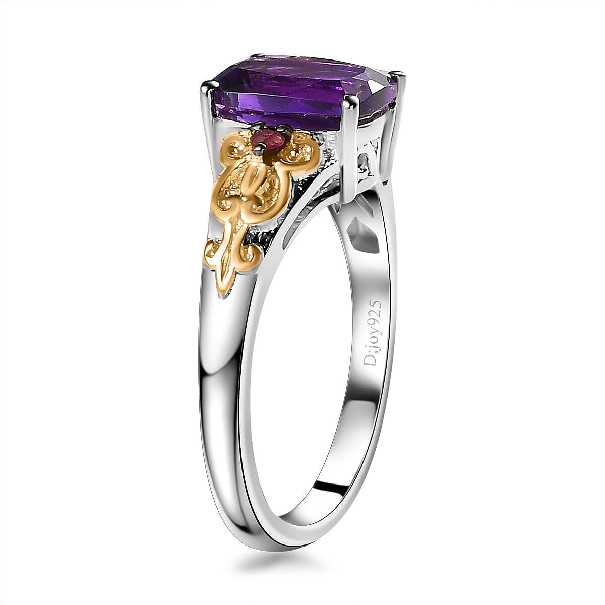 Premium Moroccan Amethyst and Ofiki Rubellite Ring in Vermeil YG and Rhodium Over Sterling Silver (Size 10.0) 1.60 ctw