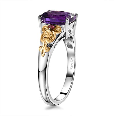 Premium Moroccan Amethyst and Ofiki Rubellite Ring in Vermeil YG and Rhodium Over Sterling Silver (Size 10.0) 1.60 ctw