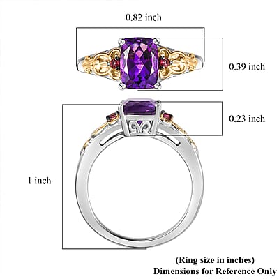 Premium Moroccan Amethyst and Ofiki Rubellite Ring in Vermeil YG and Rhodium Over Sterling Silver (Size 10.0) 1.60 ctw