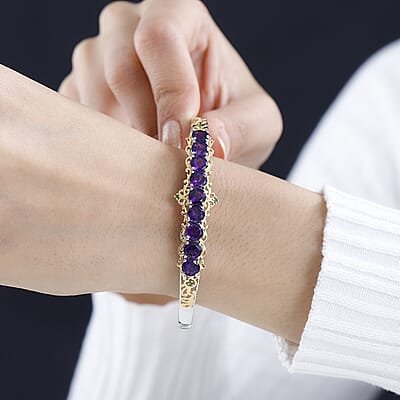 Premium Moroccan Amethyst and Chrome Diopside Cuff Bracelet in Vermeil Yellow Gold and Rhodium Over Sterling Silver 7.60 ctw
