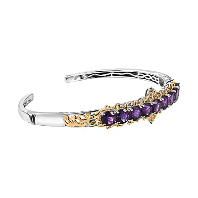 Premium Moroccan Amethyst and Chrome Diopside Cuff Bracelet in Vermeil Yellow Gold and Rhodium Over Sterling Silver 7.60 ctw