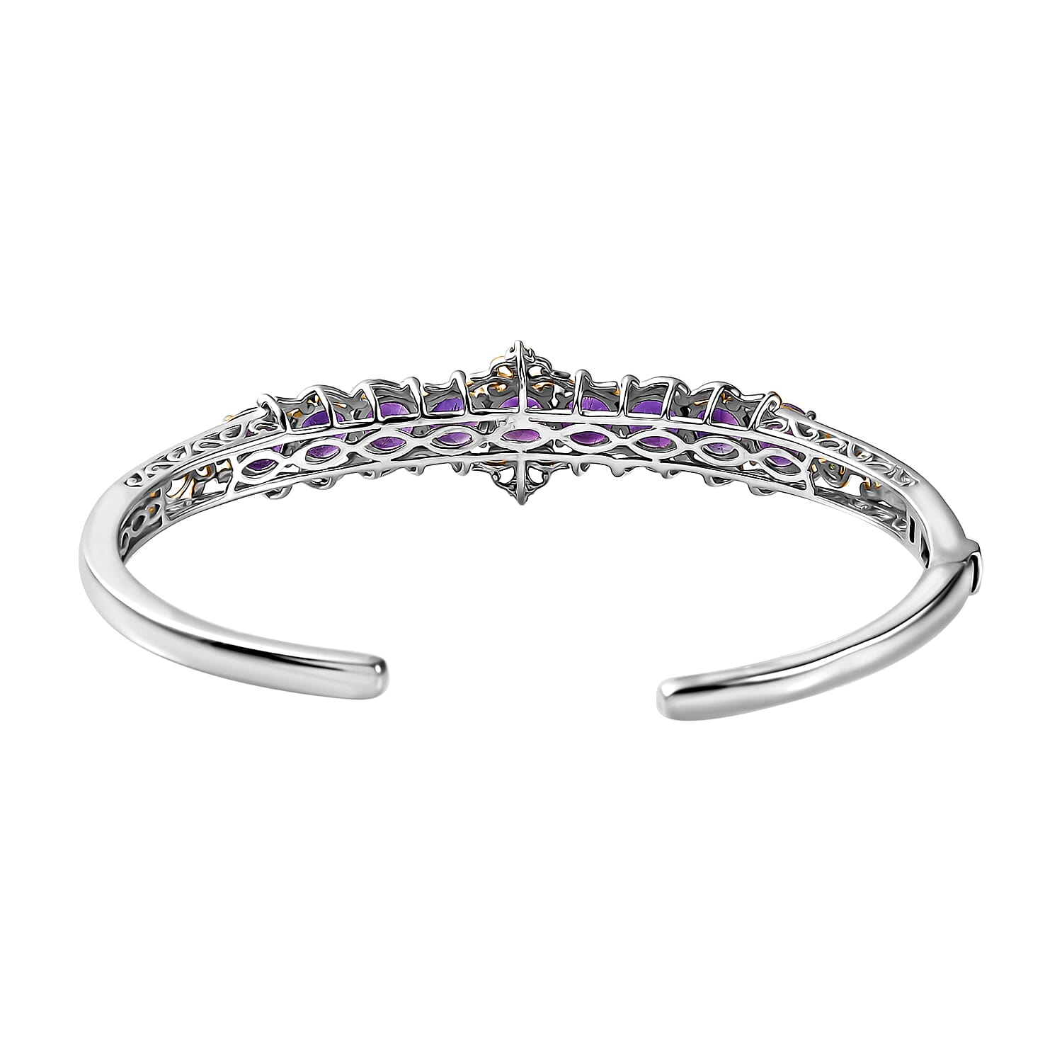 Premium Moroccan Amethyst and Chrome Diopside Cuff Bracelet in Vermeil Yellow Gold and Rhodium Over Sterling Silver 7.60 ctw