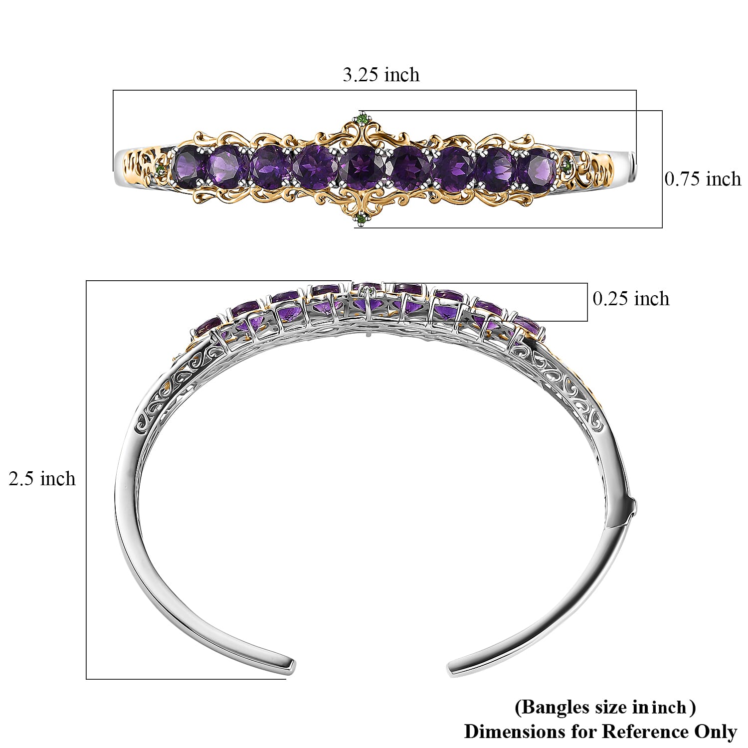 Premium Moroccan Amethyst and Chrome Diopside Cuff Bracelet in Vermeil Yellow Gold and Rhodium Over Sterling Silver 7.60 ctw