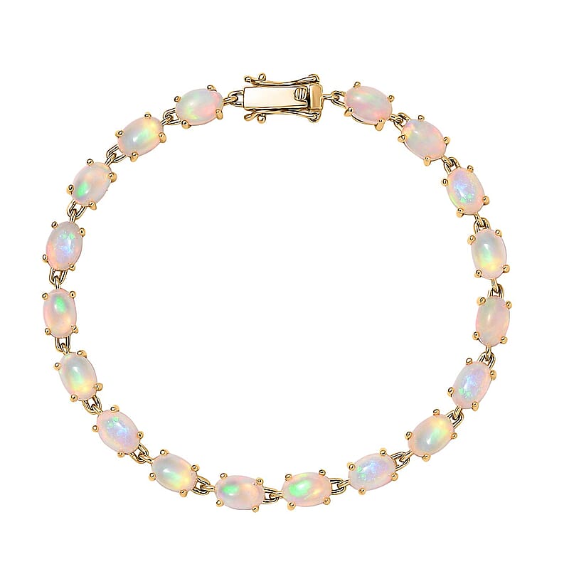 Luxoro 10K Yellow Gold Premium Ethiopian Welo Opal Link Bracelet (6.50 In) 5.75 ctw