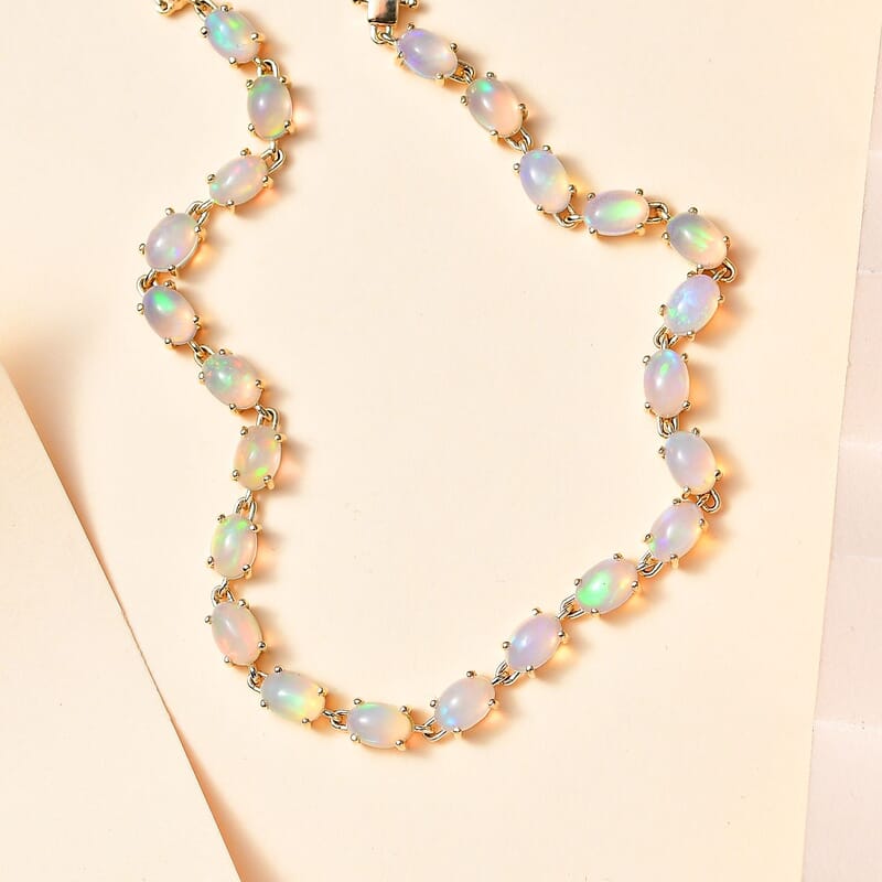 Luxoro 10K Yellow Gold Premium Ethiopian Welo Opal Link Bracelet (6.50 In) 5.75 ctw