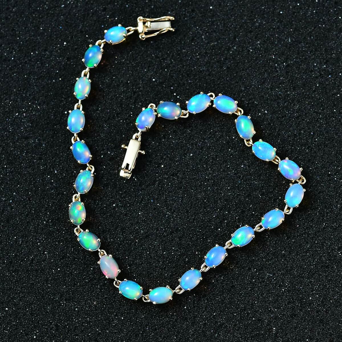 Luxoro 10K Yellow Gold Premium Ethiopian Welo Opal Link Bracelet (6.50 In) 5.75 ctw image number 2