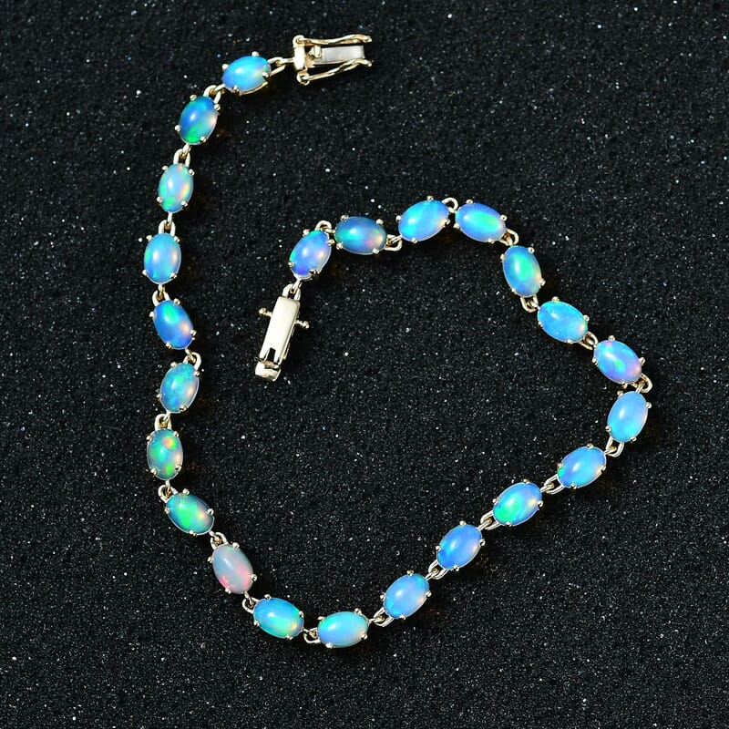 Luxoro 10K Yellow Gold Premium Ethiopian Welo Opal Link Bracelet (6.50 In) 5.75 ctw
