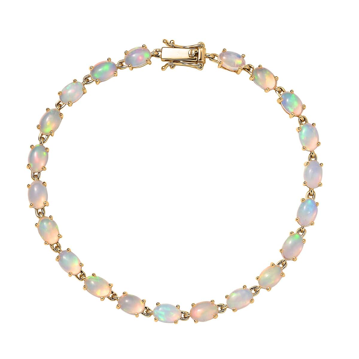 Luxoro 10K Yellow Gold Premium Ethiopian Welo Opal Link Bracelet (7.25 In) 6.75 ctw image number 0