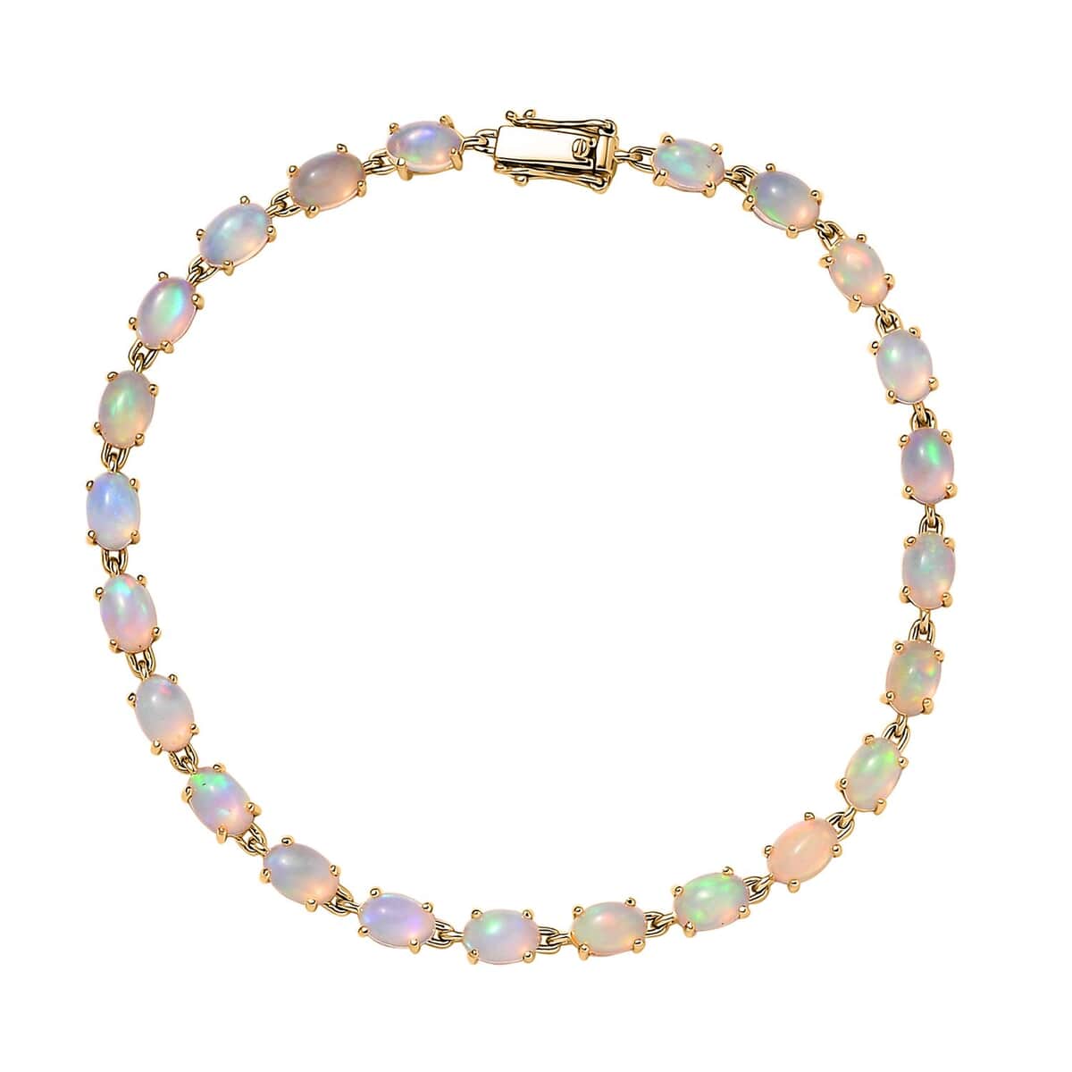 Luxoro 10K Yellow Gold Premium Ethiopian Welo Opal Link Bracelet (8.00 In) 7.35 ctw image number 0