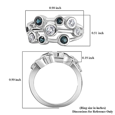 Moissanite and Monte Belo Indicolite Bubble Ring in Platinum Over Sterling Silver (Size 7.0) 1.00 ctw