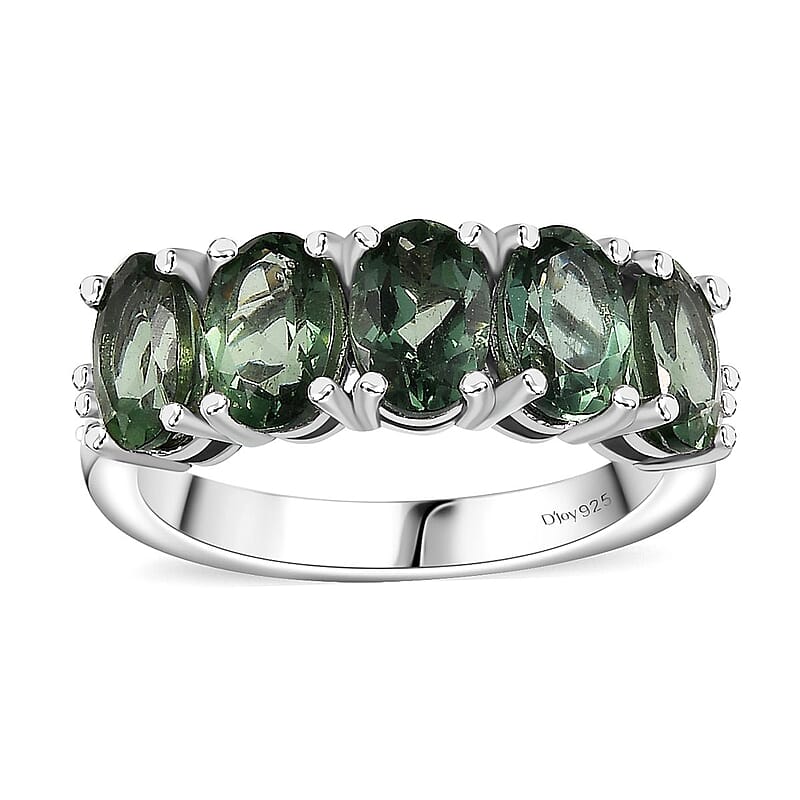 Madagascar Green Apatite and Diamond 2.30 ctw Ring in Rhodium Over Sterling Silver (Size 10.0)