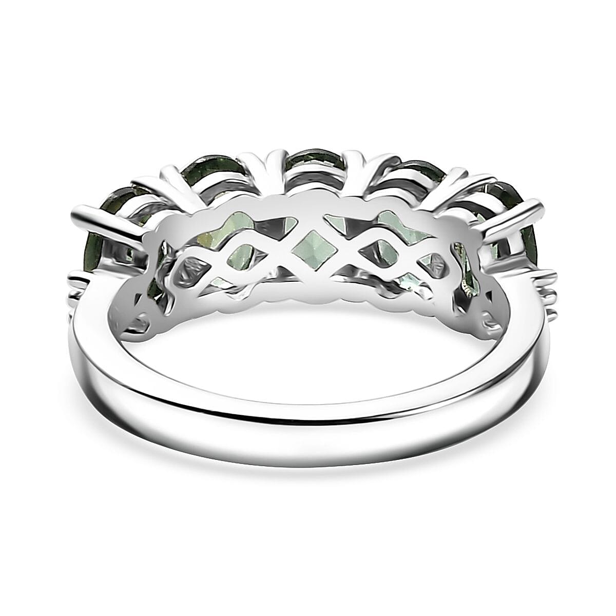 Madagascar Green Apatite and Diamond 2.30 ctw Ring in Rhodium Over Sterling Silver (Size 10.0)