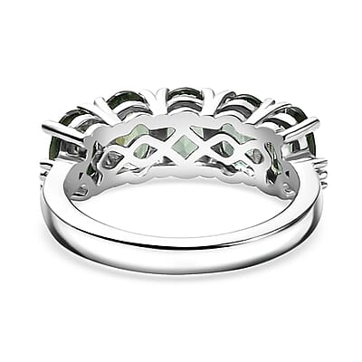 Madagascar Green Apatite and Diamond 2.30 ctw Ring in Rhodium Over Sterling Silver (Size 10.0)