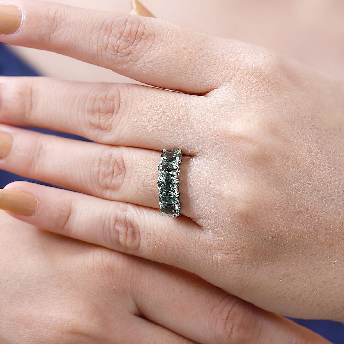 Madagascar Green Apatite and Diamond 2.30 ctw Ring in Rhodium Over Sterling Silver (Size 5.0) image number 2