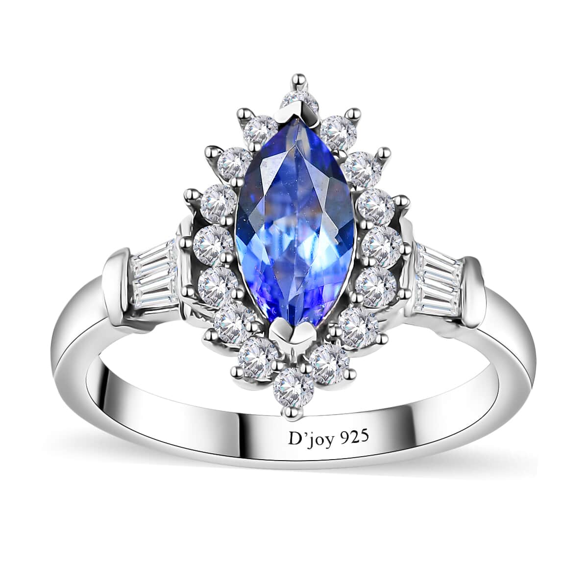 Tanzanite and White Zircon Sunburst Ring in Rhodium Over Sterling Silver (Size 10.0) 1.30 ctw image number 0