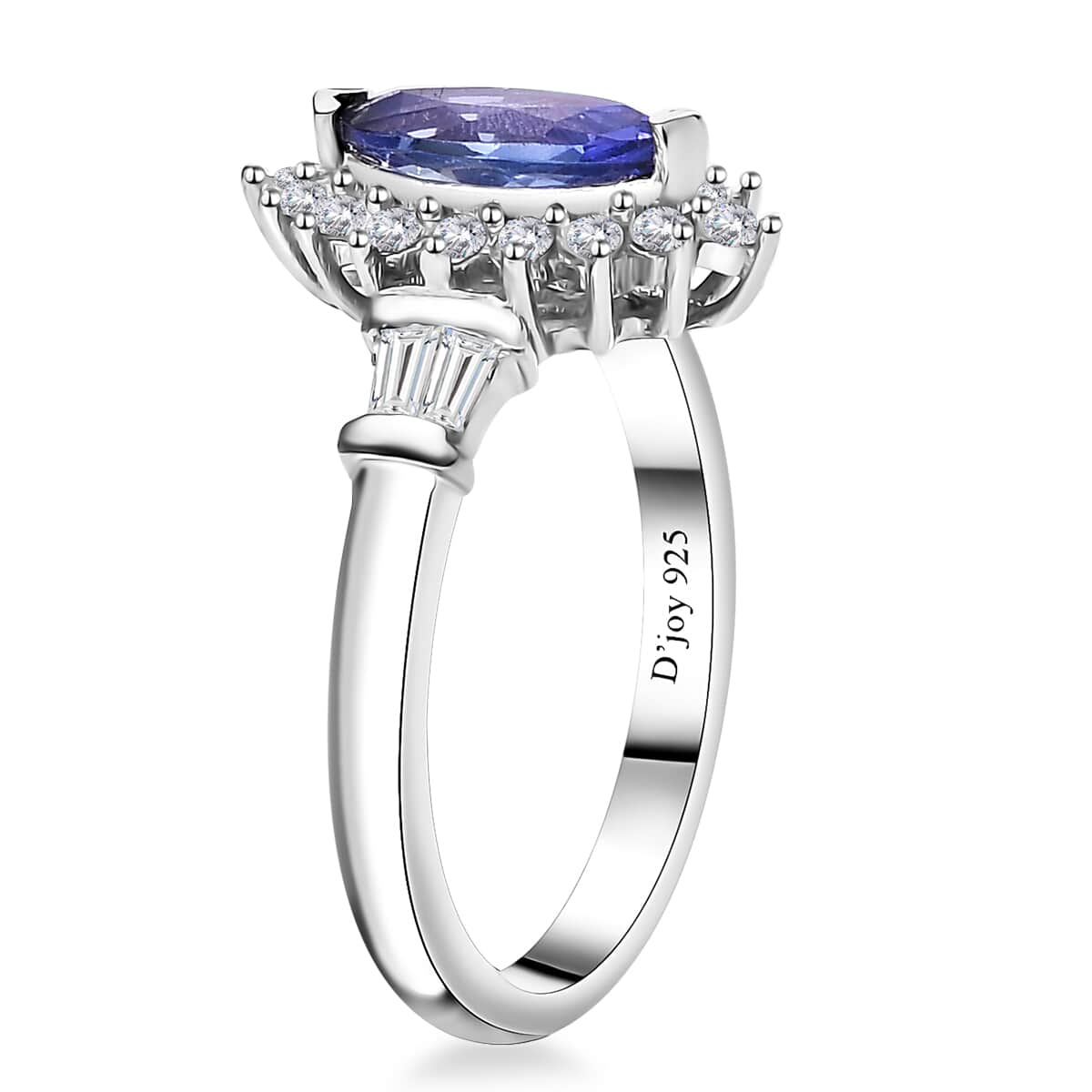 Tanzanite and White Zircon Sunburst Ring in Rhodium Over Sterling Silver (Size 10.0) 1.30 ctw image number 3