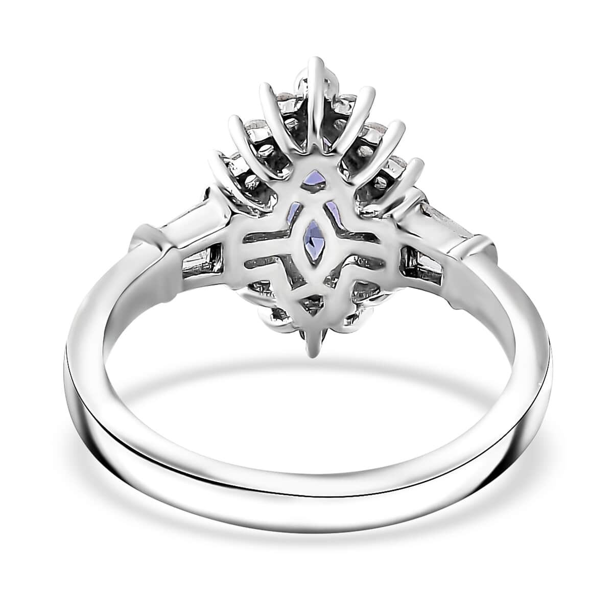 Tanzanite and White Zircon Sunburst Ring in Rhodium Over Sterling Silver (Size 10.0) 1.30 ctw image number 4